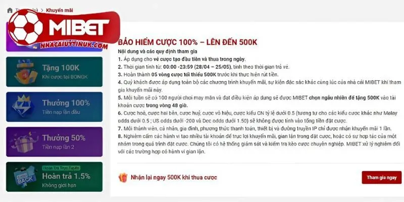 Nhận Lại Ngay 500K Khi Thua Cược