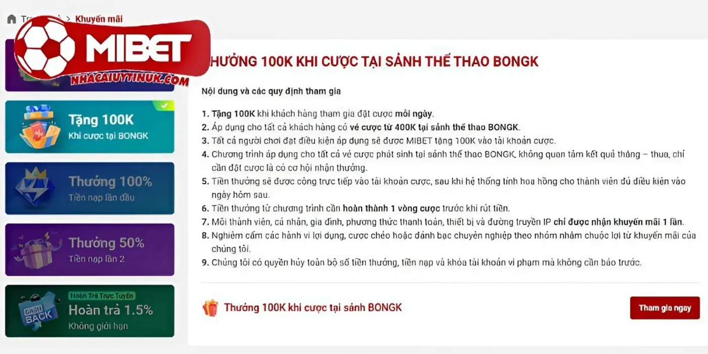 Nội dung sự kiện thưởng 100K khi cược tại sảnh BONGK